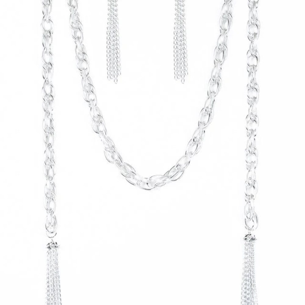 SCARFed for Attention - Silver Tone Necklace and Earrings Set - Picture 3 of 3